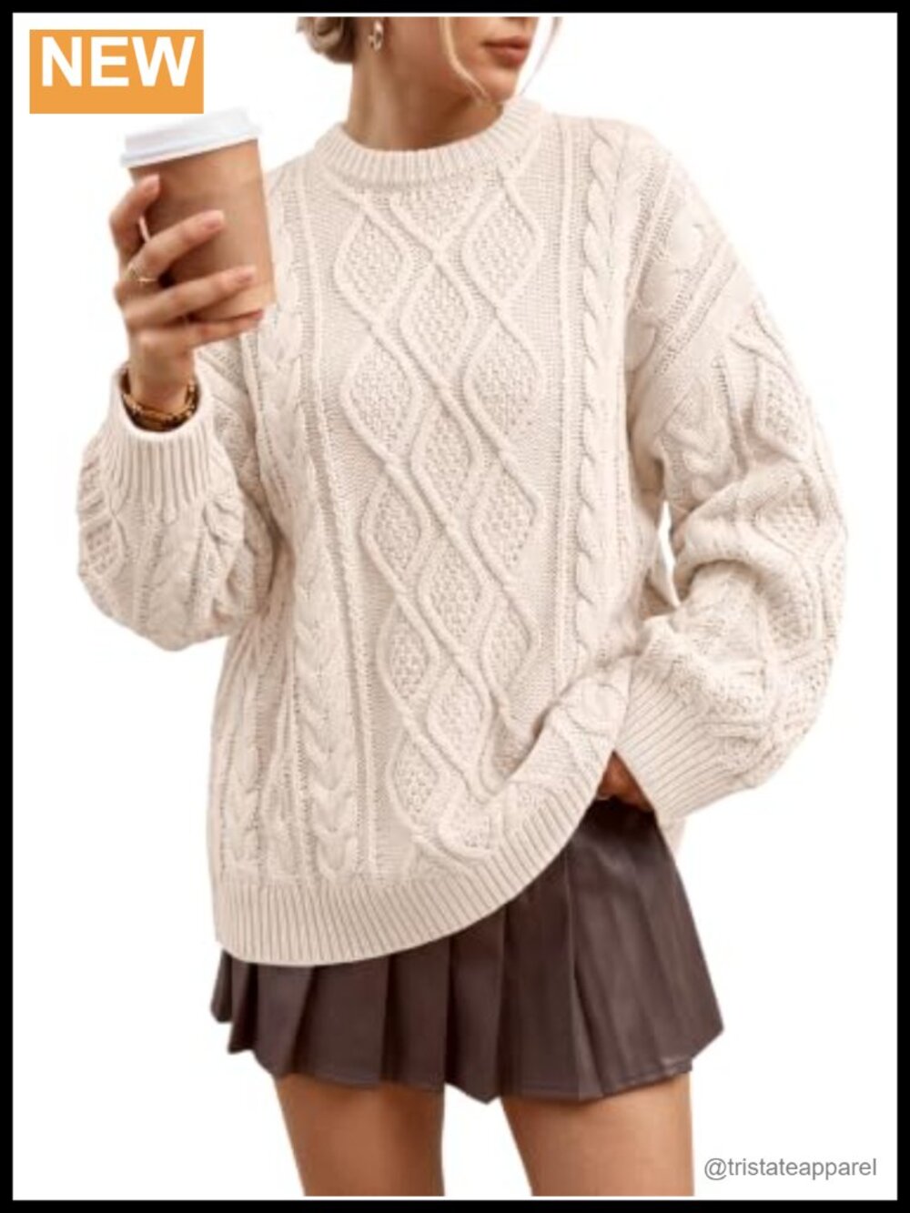 Women Oversized Cable Knit Cotton Blend Pullover Sweater Fall Winter